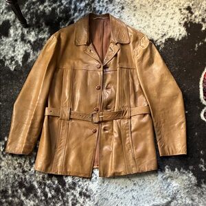 Vintage Swedish Brown Leather Jacket with Belt